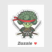 Funny Broccoli Samurai Warrior Japanese Art Illust Sticker (Vel)