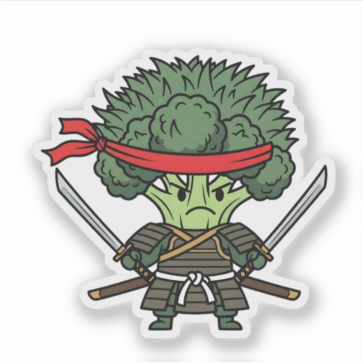 Funny Broccoli Samurai Warrior Japanese Art Illust Sticker (Voorkant)