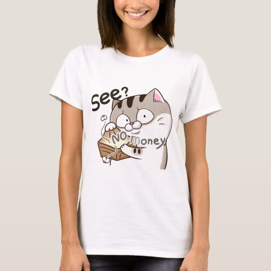 Funny Broke Cat Meme Cartoon T-shirt (Voorkant)