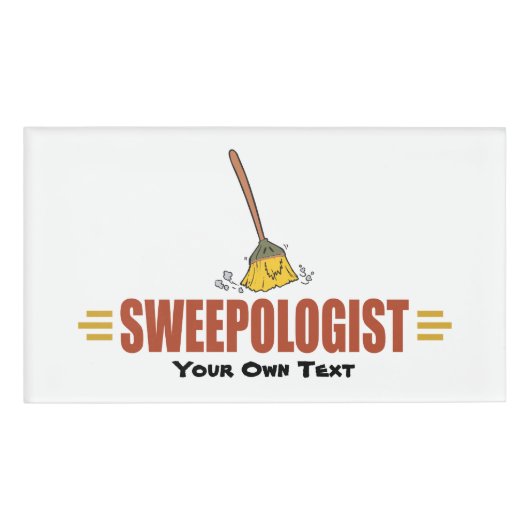 Funny Broom Sweeping Naambadge (Voorkant)