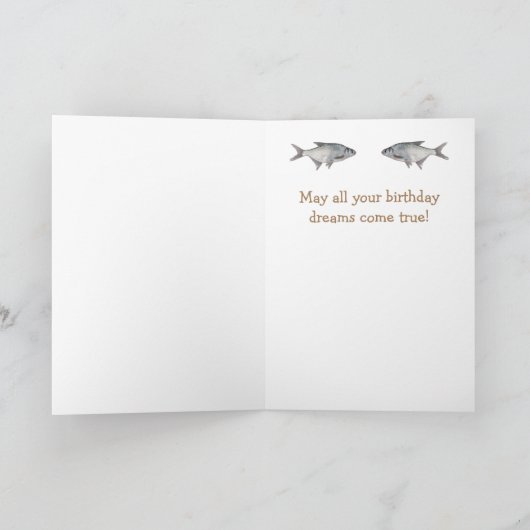 Funny Brother Cat and Fish Birthday Kaart (Binnen)