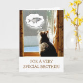 Funny Brother Cat and Fish Birthday Kaart (Gele Bloem)