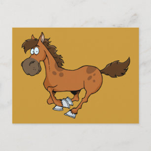 FUNNY BROWN CARTOON HORSE RUNNING GALLOPING BRIEFKAART