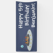 Funny brown farmyard chickens in space cartoon spandoek (Verticaal)