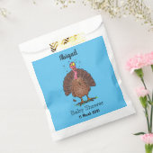 Funny brown farmyard turkey met vliegende cartoon bedankzakje (Gezegeld)