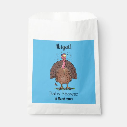 Funny brown farmyard turkey met vliegende cartoon bedankzakje (Voorkant)
