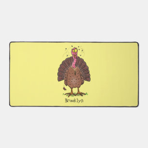 Funny brown farmyard turkey met vliegende cartoon bureaumat