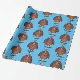 Funny brown farmyard turkey met vliegende cartoon cadeaupapier