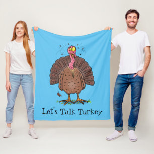 Funny brown farmyard turkey met vliegende cartoon fleece deken