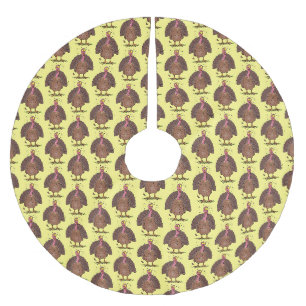 Funny brown farmyard turkey met vliegende cartoon kerstboom rok