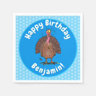 Funny brown farmyard turkey met vliegende cartoon servet
