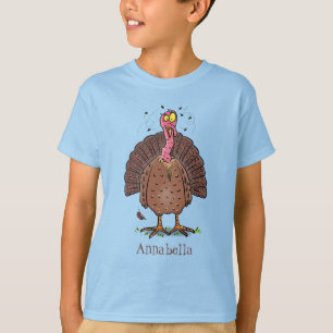 Funny brown farmyard turkey met vliegende cartoon t-shirt