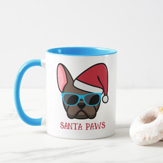 Funny Brown Frenchie Santa Paws Kerstmis Mok (Met donut)