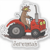 Funny brown koe drijvende rode cartoon sticker (Voorkant)