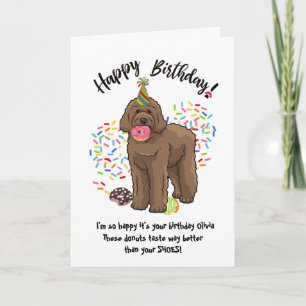 Funny Brown Labradoodle Birthday Card Donuts