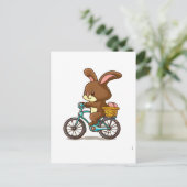 Funny Brown Rabbit Riding Bicycle cartoon Briefkaart (Staand voorkant)