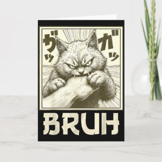 Funny Bruh Cat Bite Graphic Tee Japanese Anime Cat Kaart