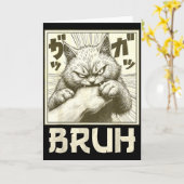 Funny Bruh Cat Bite Graphic Tee Japanese Anime Cat Kaart (Gele Bloem)