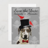 Funny bruiloft groom dog redt de datum aankondigingskaart (Voorkant / Achterkant)