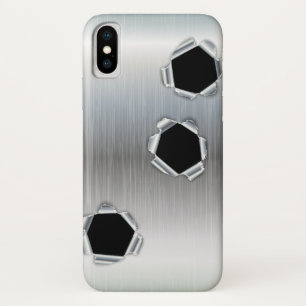 Funny Brushed Metal and Bullet Holes iPhone X Hoesje