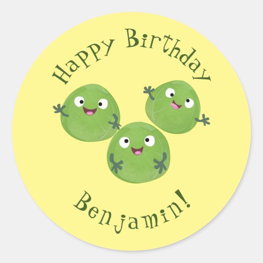 Funny Brussels spruitgroenten cartoon Ronde Sticker (Voorkant)