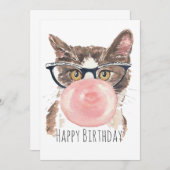 Funny Bubblegum Chat Carte d'anniversaire (Devant / Derrière)