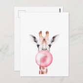 Funny Bubblegum Giraffe Briefkaart (Voorkant / Achterkant)