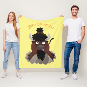 Funny buffalo bison cartoon illustratie fleece deken