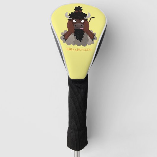 Funny buffalo bison cartoon illustratie golfheadcover (Voorkant)