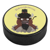 Funny buffalo bison cartoon illustratie hockey puck (3/4)