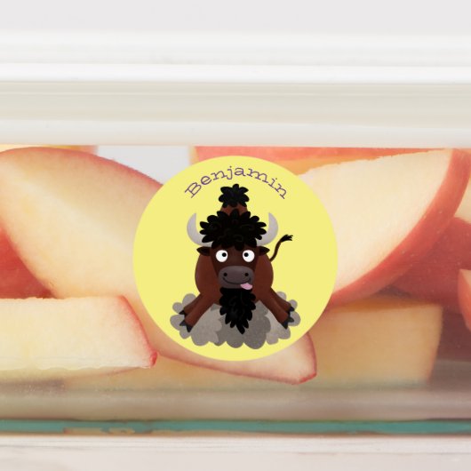 Funny buffalo bison cartoon illustratie labels (Aangebracht)