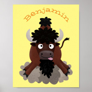 Funny buffalo bison cartoon illustratie poster