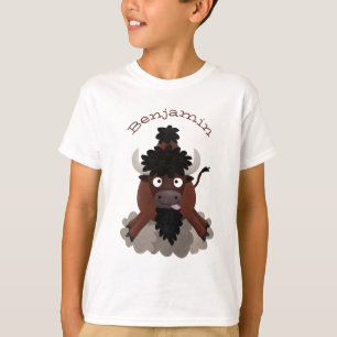 Funny buffalo bison cartoon illustratie t-shirt