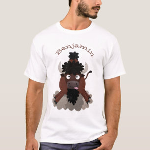 Funny buffalo bison cartoon illustratie t-shirt