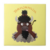Funny buffalo bison cartoon illustratie tegeltje (Voorkant)