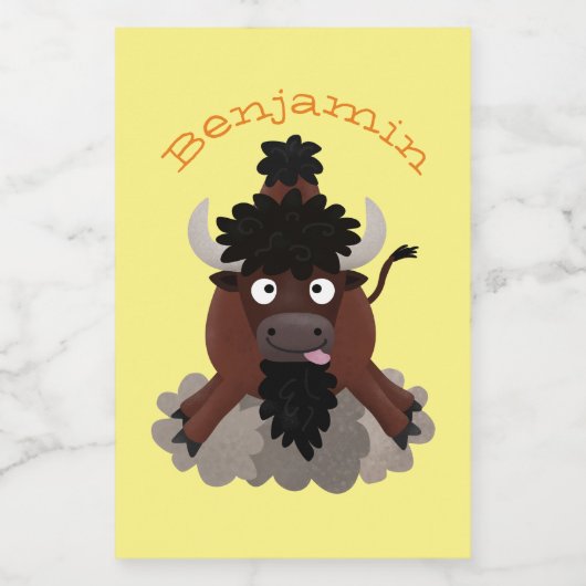 Funny buffalo bison cartoon illustratie voedselcontainer etiket (Enkel label)