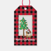 Funny Buffalo Check Dog met Kerstmis met kerstmis Cadeaulabel (Voorkant)