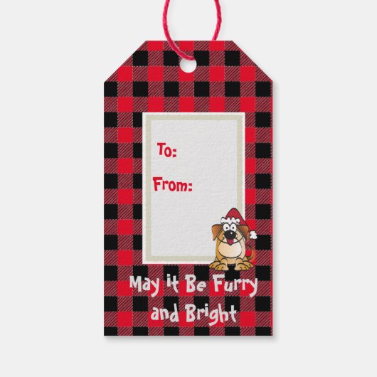 Funny Buffalo Check Dog met Kerstmis met kerstmis Cadeaulabel (Achterkant)