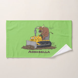 Funny bull Driving Bulldozer cartoon Bad Handdoek