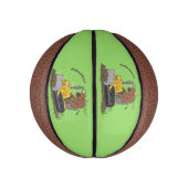 Funny bull Driving Bulldozer cartoon Basketbal (Verticaal)