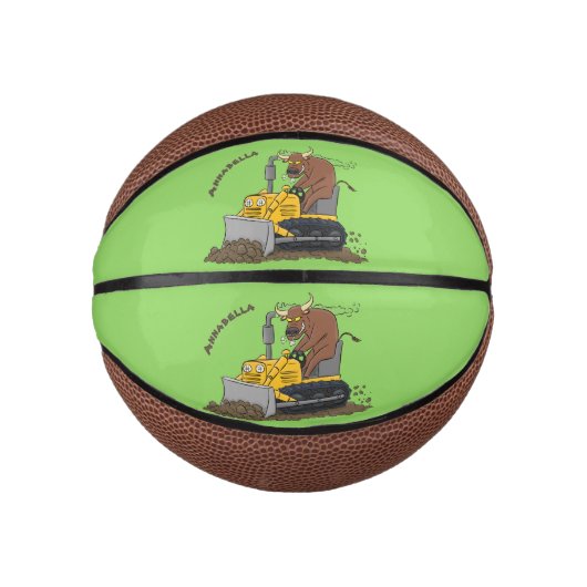 Funny bull Driving Bulldozer cartoon Basketbal (Voorkant)