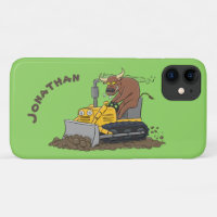 Funny bull Driving Bulldozer cartoon