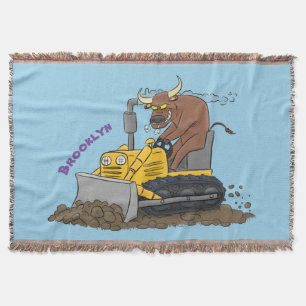 Funny bull Driving Bulldozer cartoon Deken