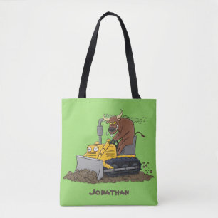 Funny bull Driving Bulldozer cartoon Draagtas