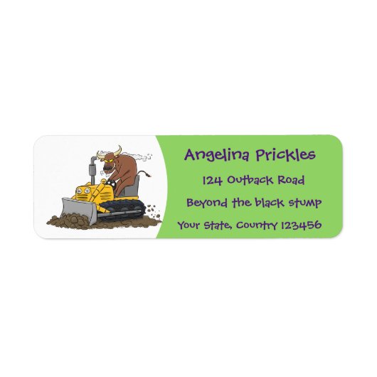 Funny bull Driving Bulldozer cartoon Etiket (Voorkant)