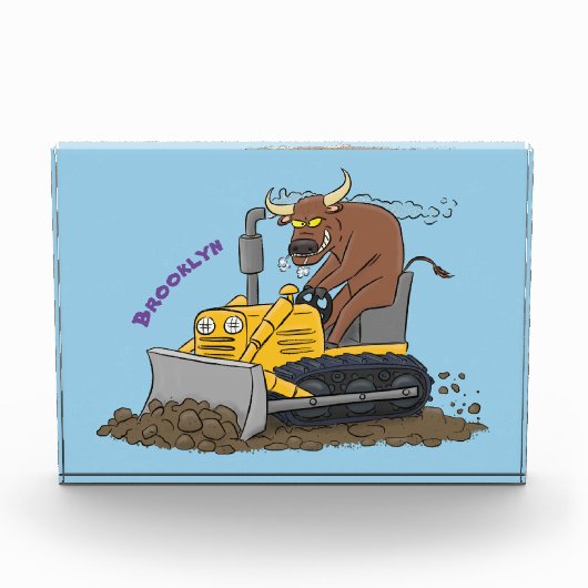 Funny bull Driving Bulldozer cartoon Fotoblokken (Voorkant)