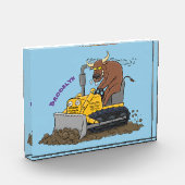 Funny bull Driving Bulldozer cartoon Fotoblokken (Links)