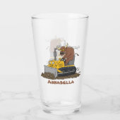 Funny bull Driving Bulldozer cartoon Glas (Achterkant)