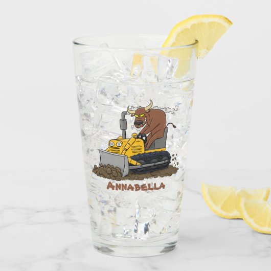 Funny bull Driving Bulldozer cartoon Glas (Achterkant ijs)