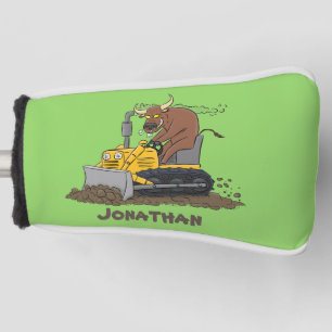 Funny bull Driving Bulldozer cartoon Golfheadcover